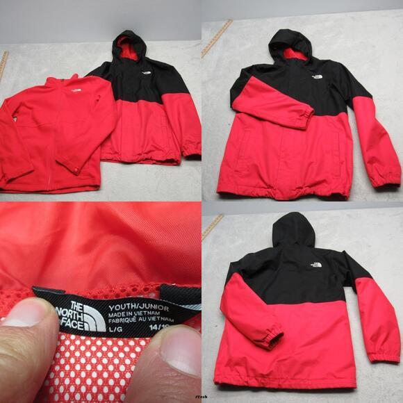 The North Face Jacket Youth Large Red Black Removable Fleece Liner HyVent 3 in 1 - Picture 1 of 16